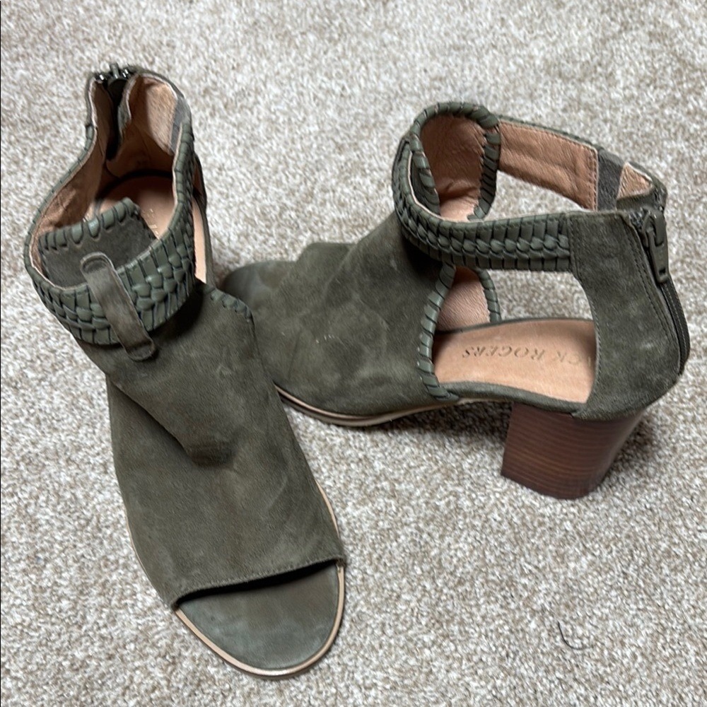 Jack Roger's Tinsley suede open toe bootie. Size 9. Olive green